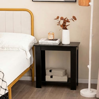 Giantex Narrow End Table Set of 2, 2-Tier Side Table with Open Storage Shelf, Retro Wood Sofa Table Bedside Tables for Small Spaces, Slim Nightstand for Living Room, Bedroom, Easy Assembly, Black - color: Black