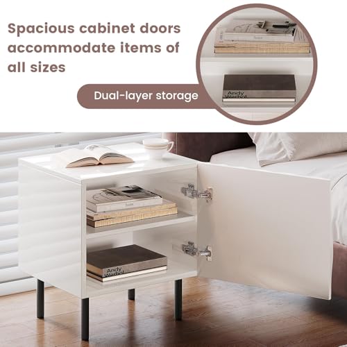 Nightstand, Unique Design Modern Side Table, Small Bedside Accent Table with Storage and 4 Metal Legs for Bedroom,Living Room and Small Spaces