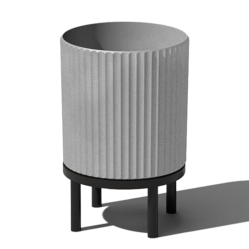 Veradek Demi Series Round Planter w/ Stand for Porch/Patio | Durable Plastic-Concrete & Wooden Stand | Modern Décor for Tall Plants, Flowers - color: Gray/Black, size: 12 Inch