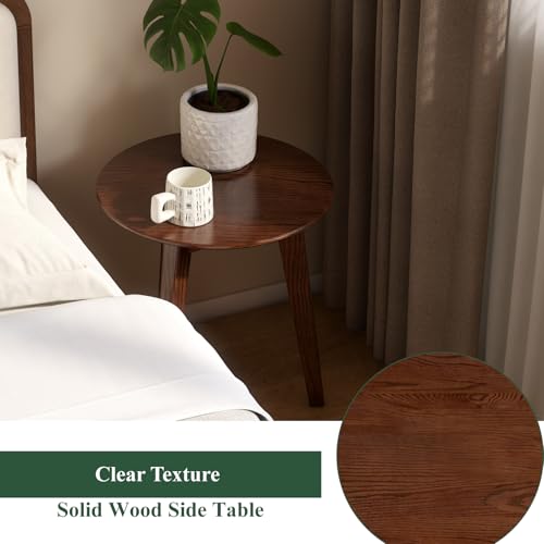 100% Solid Oak Round Side Table, Small Table w/Stable Frame, Round End Table, Small Side Table for Living Room, Bedroom, Couch(Walnut, 17.71" D x 19.68" H) - color: Walnut, size: Small