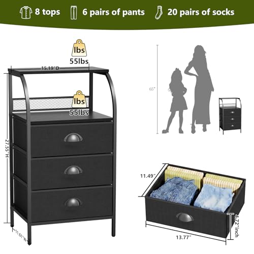 Night Stand with 3 Fabric Drawer & Metal Frame - Nightstand for Bedroom, 40LB Capacity, Sturdy Anti-Warp Design, Dustproof & Scratch-Resistant, Black 2026 - color: Black(3 Locker), size: set of 1