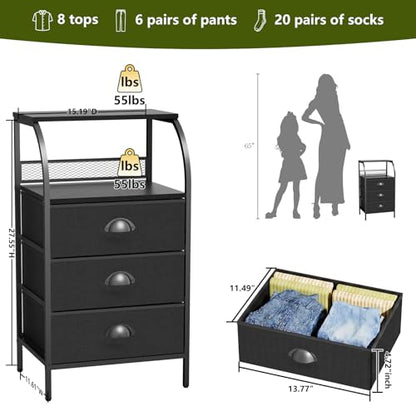 Night Stand with 3 Fabric Drawer & Metal Frame - Nightstand for Bedroom, 40LB Capacity, Sturdy Anti-Warp Design, Dustproof & Scratch-Resistant, Black 2026 - color: Black(3 Locker), size: set of 1