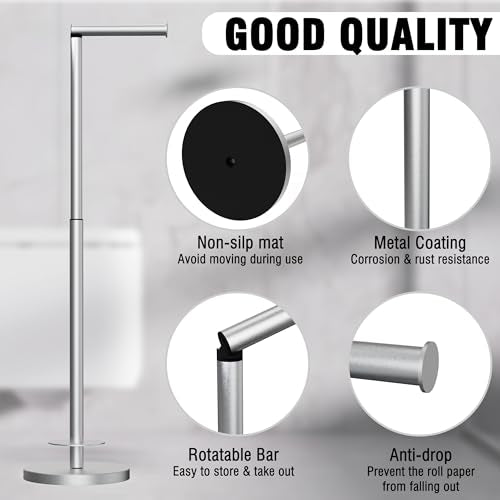 Toilet Paper Holder Stand 1 pc, Height Adjustable, Reserve Tissue for 6 Spare Rolls, Bathroom Storage, Rustproof with SUS304 Stainless Steel (Brushed Nickel) - color: Nickel Brushed