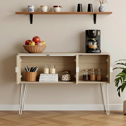 Netstar 47" Entryway Console Table with Storage, Rattan Cabinet Hallway Table with 3 Doors, Farmhouse Sofa Couch Table for Living Room, Foyer, Anti-Tip, Natural