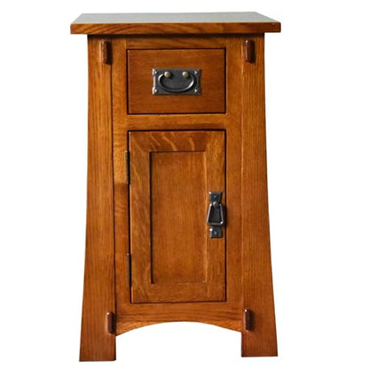 Pemberly Row Mission Style Narrow Nightstand, Solid Quarter Sawn Oak, Walnut Finish, Tapered Legs, 1 Cabinet Door, 1 Drawer with Metal Glides, Lower Shelf, Compact Side Table for Bedroom or Living - color: Walnut