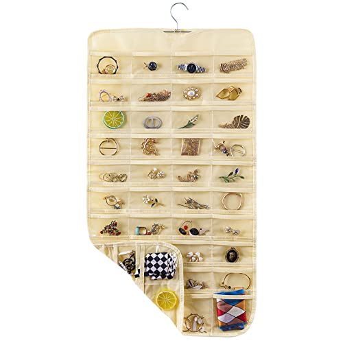 Bloss Hanging Jewelry Organizer 80 Pockets Hanging Double-Side Jewel Hanger For Jewelry Earring Storage, Jewelry Organizers and Storage for Wall, Door, Travel-Beige - color: Beige
