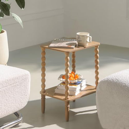 Fultyle Small End Table, Couch Side Table with 2-Tier Storage Shelf, Wood Coffee Table for Bedroom, Living Room, Small Spaces (Rustic Walnut) - color: Rustic Walnut