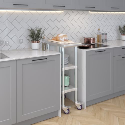 AmGood Stainless Steel Work Table with 2 Shelves and Casters | Metal Utility Table On Wheels (Stainless Steel Work Table with 2 Shelves + Casters, 12" Long x 24" Deep) - size: 12" Long x 24" Deep