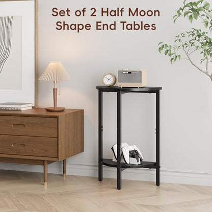 Vagusicc Side Table, Small End Table, Set of 2 Half Round Side Table for Living Room, 2 Tier Couch Side Tables, Small Round Coffee Table, Thin Accent Sofa Table Narrow Entryway Table, Black - color: Black