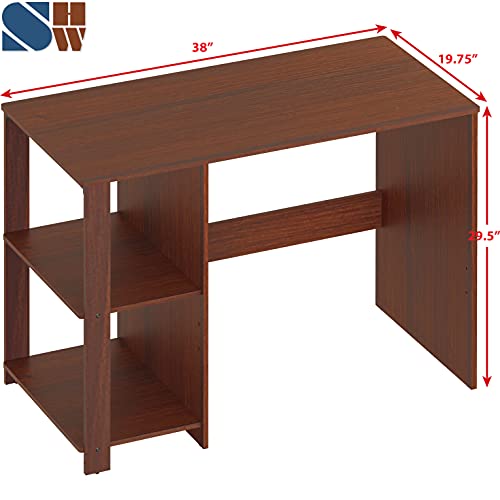 SHW 38-Inch Home Office Computer Desk with Shelves, Cherry - color: Cherry