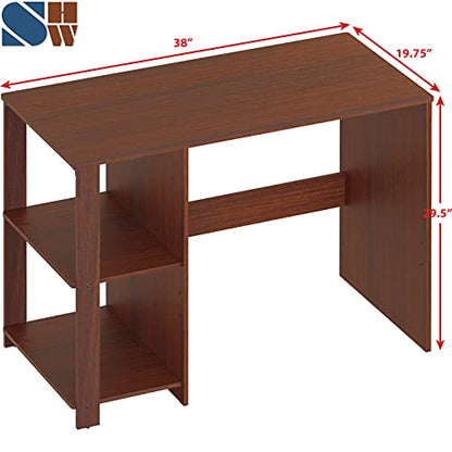 SHW 38-Inch Home Office Computer Desk with Shelves, Cherry - color: Cherry