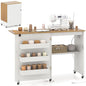 DREAMADE Folding Sewing Table with Storage, Craft Table w/Charging Station, 5 Lockable Wheels, Storage Bins & Shelf, Sewing Machine Desk for Home Office, Apartment, Studio (White & Natural) - color: White & Natural