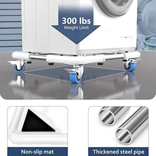 SPACECARE Mini Fridge Stand Mobile Roller, Adjustable Furniture Dolly with 4 Locking Wheels, Heavy Duty Washing Machine Base, Universal Appliance Pedestal for Dryer and Refrigerator- White - color: White