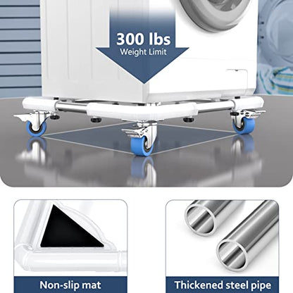 SPACECARE Mini Fridge Stand Mobile Roller, Adjustable Furniture Dolly with 4 Locking Wheels, Heavy Duty Washing Machine Base, Universal Appliance Pedestal for Dryer and Refrigerator- White - color: White