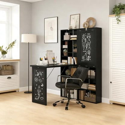 Folding Wall Mounted Desk with Storage, Expandable Hidden Computer Desk, Foldable Space-Saving Pull Out Murphy Table, Writing Table with Blackboard for Home Office Bedroom Small Spaces (Black) - color: Black