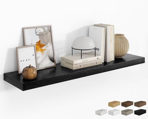 RICHFOCUS 48Inch Floating Shelves for Wall 1 Pack Shelves for Bedroom|Kitchen|Bathroom Wall Mounted Rustic Wood Floating Shelf with Invisible Brackets for Books|Storage|Decor, Black - color: Black, size: 47.2"L x 8"D, Set of 1