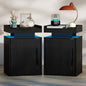 Baoz Black Nightstand Set of 2 with Door, 24" Tall Led Modern Bedside Table | Wood Night Stand with Side Open Shelf & Adjustable Shelf for Bedroom, Smart Lights with RGB Colors