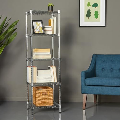 Amazon Basics 5-Shelf Tower Adjustable Storage Shelving Unit, Chrome, 16" x 16" x 54", 150 lbs Per Shelf | Tower - color: Chrome, size: 16"L x 16" W x 54"H, style: 5 -Shelf