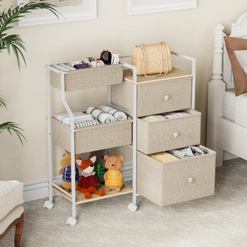 Modanais Baby Organizer and Storage - 3 Tier Rolling Cart with Dividers and Drawers, Easy To Assemble, Mobile Utility Cart with Wheels for Nursery, Bedroom, Changing Table & Crib,Off White | Detachable Dividers, 3 Tier Rolling Cart, Mobile Utility Cart wi