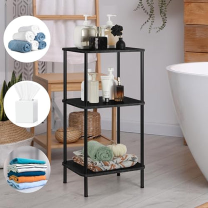 smusei 3 Tier Small End Table Tall Telephone Table with Storage Shelves Black Sidetable for Small Spaces Tall Night Stand Table for Bedroom, Living Room, Office, Sofa Couch - color: Black