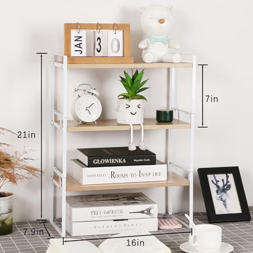 YGYQZ Desk Shelf Organizer for Top of Desk, 3-Tier Desktop Bookshelf, White & Wood - color: 3-tier White/Wood