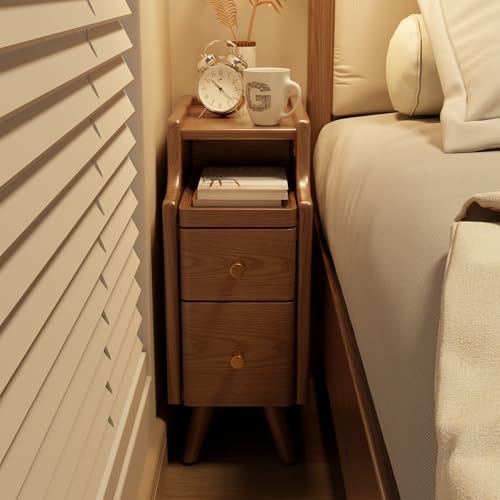 AQIMUELE Small Nightstand with Drawers, Solid Wood Bedside Table, Narrow Walnut Nightstand for Bedroom - color: 1 Pc(walnut), size: 15.74''D*7.87''W*19.68''H