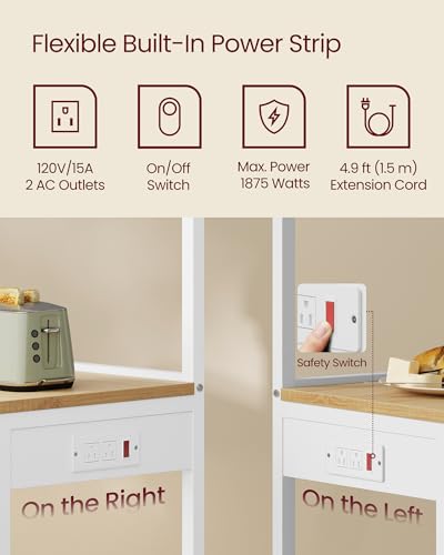 VASAGLE BARNET Collection - Kitchen Bakers Rack with Power Outlet, 17.7-Inch Wide Coffee Bar 4-Tier with 8 S Hooks, Modern Microwave Stand, Adjustable Shelf, Golden Oak and Cloud White UKKS013YA01 - color: Golden Oak + Cloud White, size: 17.7"W