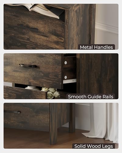 Farmhouse Nightstand, Rustic Nightstand with 2 Large Drawers, Wood End Table with Open Shelf, Bedside Table for Bedroom, Dark Brown - color: Dark Brown, size: 1 Piece