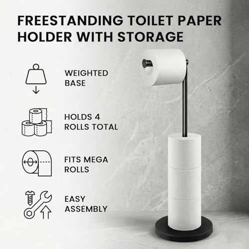 Cesun Extra Weighted Base Toilet Paper Holder Stand - SUS304 Rust Proof Free Standing Tissue Roll Holder for 4 Rolls, No Tipping, No Slipping, Matte Black - color: Black