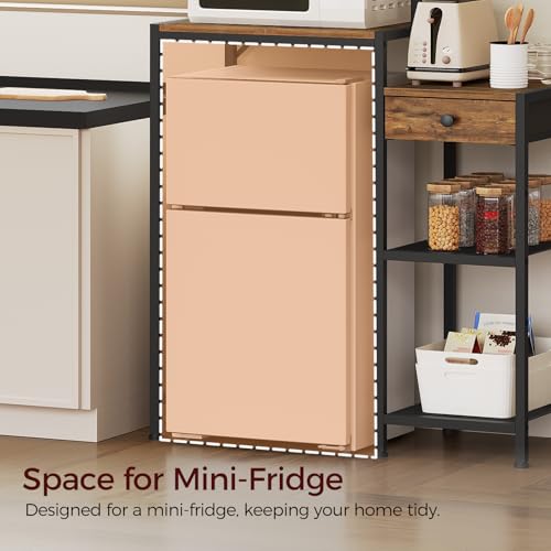 MAHANCRIS Mini Fridge Stand, Bakers Rack with Storage, 6-Tier Mini Fridge Cabinet, Coffee Bar Station with 1 Drawer, Microwave Stand for Kitchen, Dining Room, Rustic Brown and Black RSHR5401