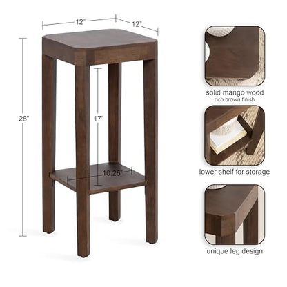 Kate and Laurel Talcott Modern Square Wood Drink Table, 12 x 12 x 28, Dark Brown, Transitional Decorative Two-Tier Pedestal Table for Use as Plant Stand Indoors or Living Room Decor Accent