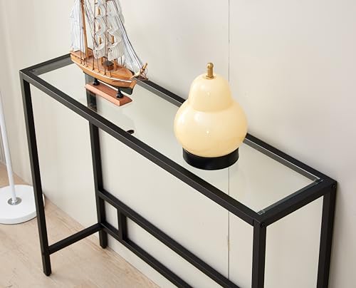 MAJARO Small Modern Console Table for Entryway, Tempered Glass with Metal Frame Sofa Table for Living Room, Hallway, Office (Single-Layer, Black) - color: Black, style: Single-layer