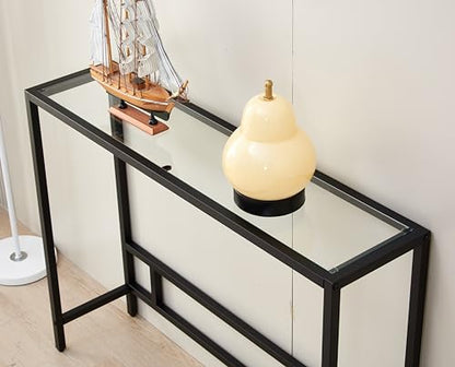 MAJARO Small Modern Console Table for Entryway, Tempered Glass with Metal Frame Sofa Table for Living Room, Hallway, Office (Single-Layer, Black) - color: Black, style: Single-layer