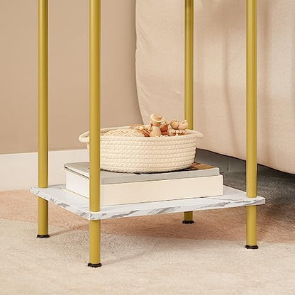 HOOBRO Side Table with Charging Station, Set of 2 End Tables with USB Port and Outlet, Nightstand with 2-Layer Storage Shelves for Small Spaces, Living Room, Bedroom, Gold and Marble DM09UBZP201 - color: Marble + Gold