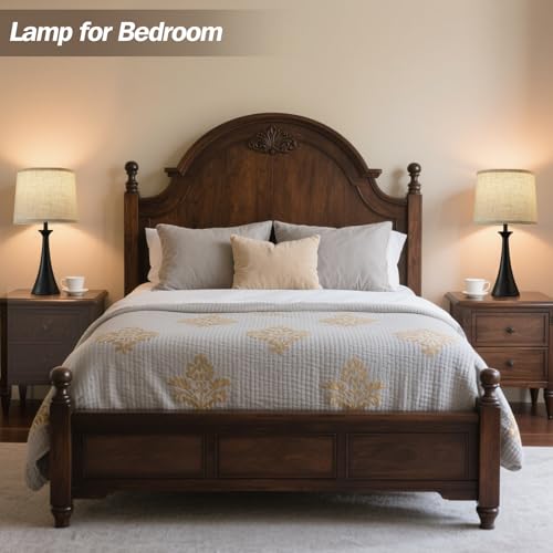 Touch Lamp for Living Room Bedroom, 21" Table Lamps Set of 2 with USB C+A Ports, Touch Bedside Lamps for Nightstand with 3 Way Dimmable, 2 LED Bulbs Included, Black - color: Black 2pcs