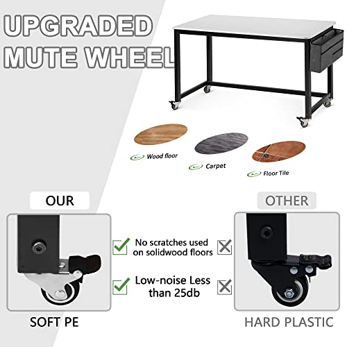 AHB 55" Rolling Computer Desk with 4 Smooth Wheels, Simple Style Mobile Writing Desk Home Office Study Table Movable Workstation with Metal Frame - color: White, size: 55"