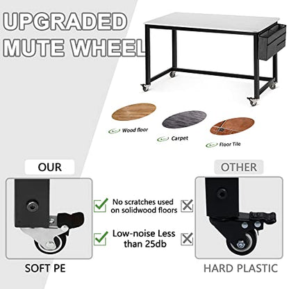 AHB 55" Rolling Computer Desk with 4 Smooth Wheels, Simple Style Mobile Writing Desk Home Office Study Table Movable Workstation with Metal Frame - color: White, size: 55"