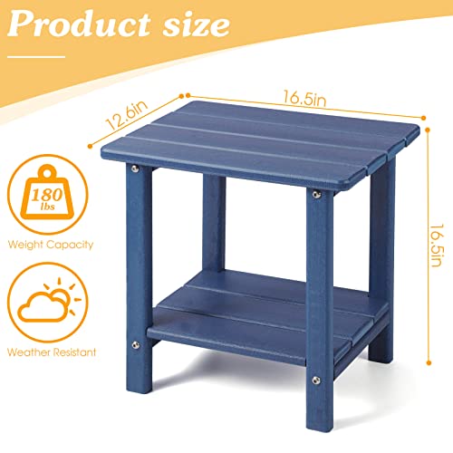 Apolimi Adirondack Outdoor Side Table, 2-Tier Sturdy Patio End Table Weather Resistant, 16.5" Solid Side Table for Patio, Pool, Porch - color: Dark Blue