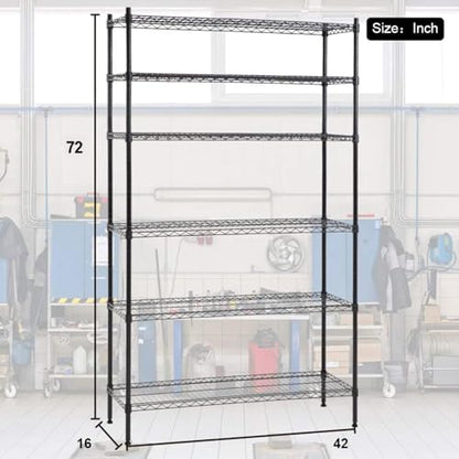 Meet perfect 6-Tier Wire Shelving Unit, 72" H x 42" W x 16" D Heavy Duty Metal Storage Shelves, 1500LBS Total Weight Capacity Adjustable Standing Shelf Rack with Leveling Feet - color: Black, size: 6-Tier, 72"H × 42"W × 16"D