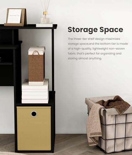 Small Computer Writing Desk with Drawers, Home Office Desk with Storage Shelves for Home Office Bedroom, Black/Brown - color: Black/Brown