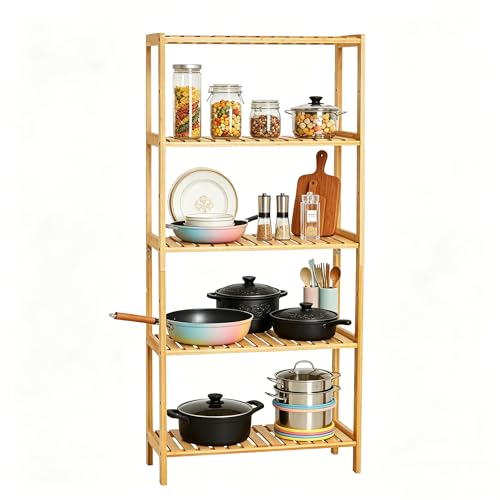 IDEALHOUSE Bamboo Storage Shelf, 5-Tier Freestanding Bathroom Organizer, Narrow Corner Shelving Unit for Entryway, Bathroom, Living Room, Balcony, Kitchen, Natural Bamboo, Widen-Wood