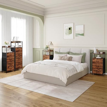 Somdot Nightstand with 3 Drawers, Dresser with Fabric Bins for Bedroom, Hallway, Entryway, Night Stand Bedside Table Furniture, Sturdy Steel Frame, Wooden Top, Easy Pull Fabric Bins, Wood Grain Print - color: Wood Grain Print, size: 11.4"D x 15.2"W x 30.6