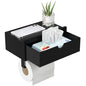 Domax Black Toilet Paper Holder with Shelf,Wall Mount/Adhesive Bathroom Toilet Paper Holder,Bamboo Wood Tissue Toilet Roll Holder with Storage Drawer for Organizer Wipes,Fits Any Room, Large - color: Black