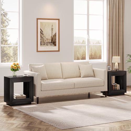 Tribesigns Rustic Brown End Table, 24" Side Table with Storage Shelf, Farmhouse Style Nightstand Bedside Table (1, Black) - color: Black