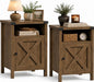 Farmhouse End Table, Nightstand with Barn Door and Shelf,Set of 2,Oak | End Tables,Wooden Sofa Side Table, Modern Bed Side Table Rustic Nightstands, Bedroom, Living Room - color: Oak