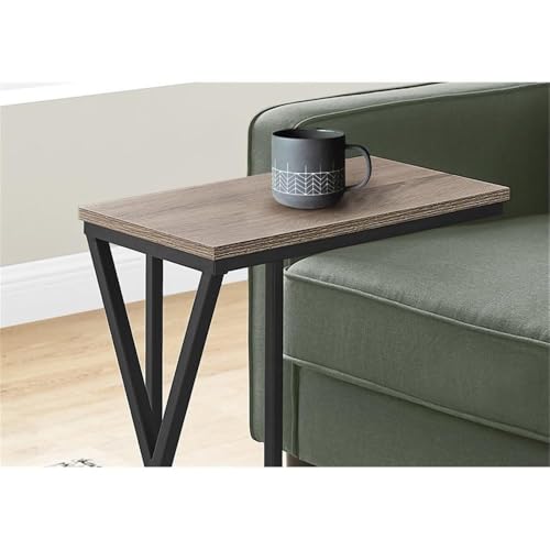 BOWERY HILL C-Shaped Accent Table, 25.25" H x 10.25" W x 18.50" D, Metal Frame with Dark Taupe Wood-Look Top, Lightweight Side Table for Living Room, Bedroom or Sofa Snack Use