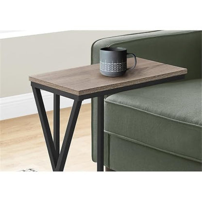 BOWERY HILL C-Shaped Accent Table, 25.25" H x 10.25" W x 18.50" D, Metal Frame with Dark Taupe Wood-Look Top, Lightweight Side Table for Living Room, Bedroom or Sofa Snack Use