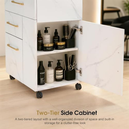 BarberPub Salon Trolley Cart with Lockable Wheels, Hair Styling Utility Rolling Cart for Storage DC2053 (White)