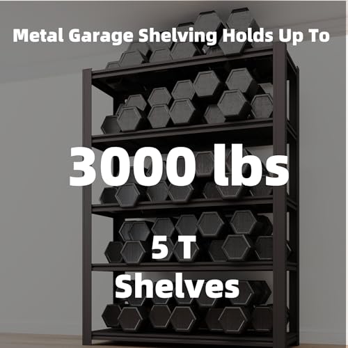 5 Tier Metal Shelving Unit, Adjustable Storage Shelves, 72" H x 35.43" W x 15.8" D Heavy Duty Garage Shelves for Warehouse, Basement, Kitchen, Pantry, Living Room, Black - size: 5T 35.43" W x 15.8" D x 72" H