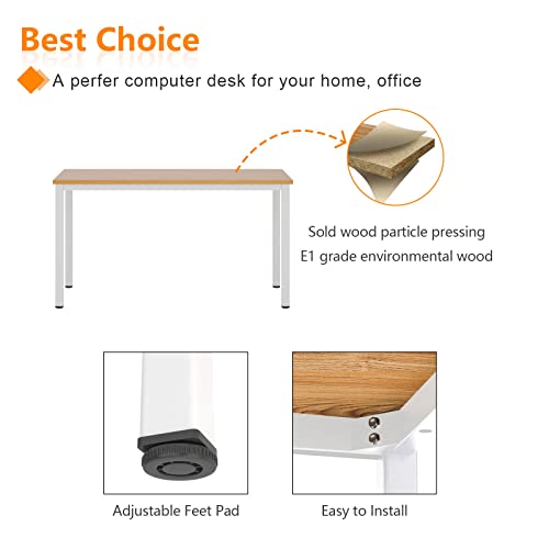 Need 55 Inch Large Computer Desk - Modern Simple Style Home Office Gaming Desk, Basic Writing Table for Study Student, White Metal Frame, Teak - color: Teak & White, size: 55 inches